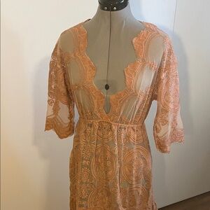 Elegant Lace Women Dress in Peachy Taupe